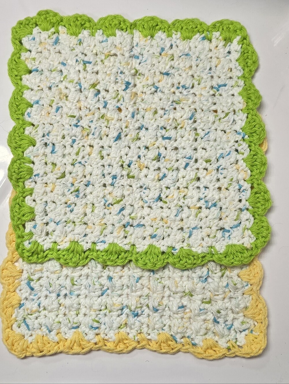Handcrafted Cottagecore Crochet Dishcloth Set – Bright Scalloped Edges